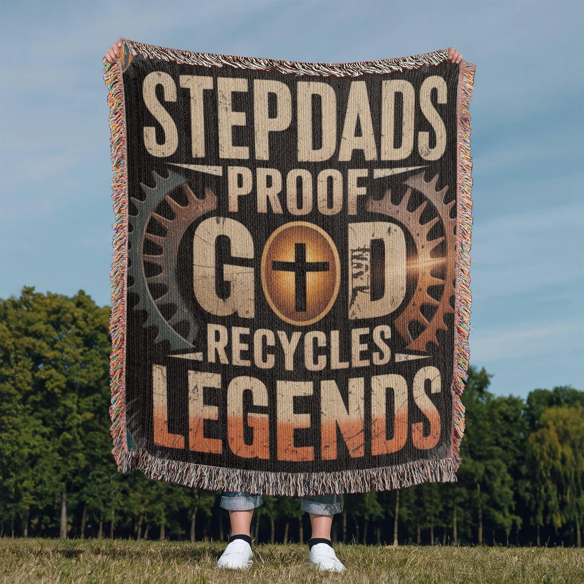 Stepdads – Proof God Recycles Legends Woven Throw Blanket - Bubble Gum Wink