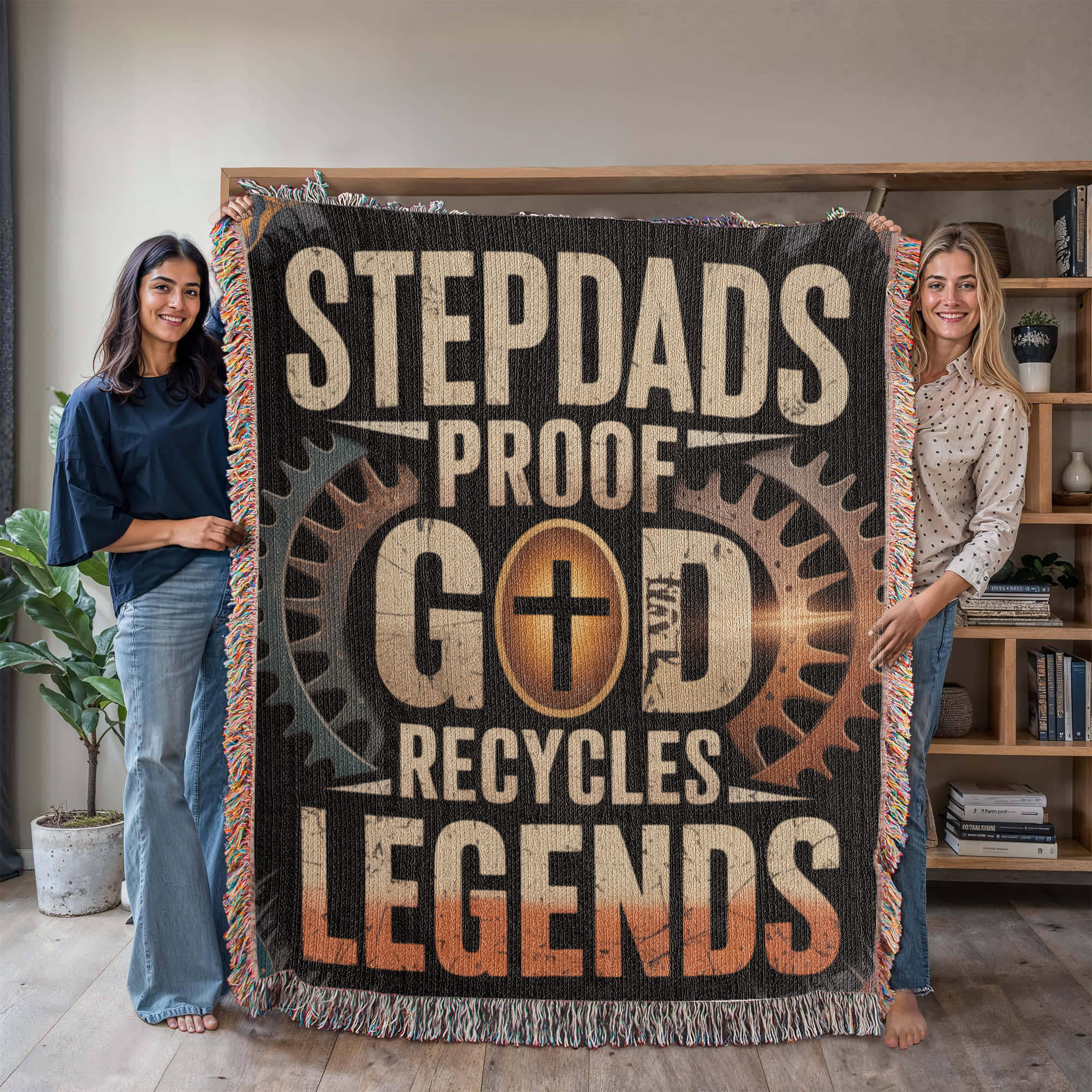 Stepdads – Proof God Recycles Legends Woven Throw Blanket - Bubble Gum Wink