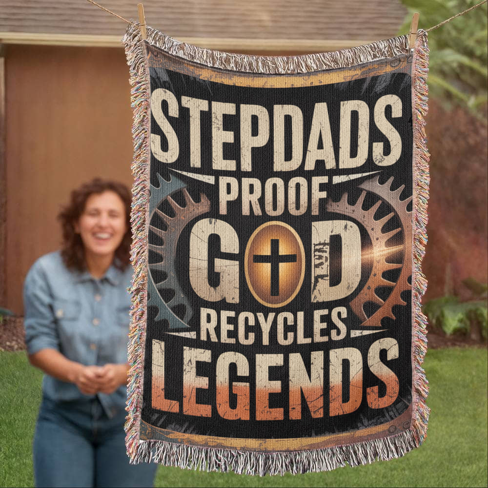 Stepdads – Proof God Recycles Legends Woven Throw Blanket - Bubble Gum Wink