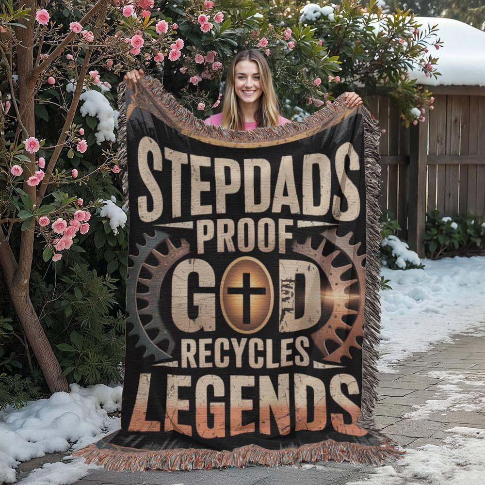 Stepdads – Proof God Recycles Legends Woven Throw Blanket - Bubble Gum Wink