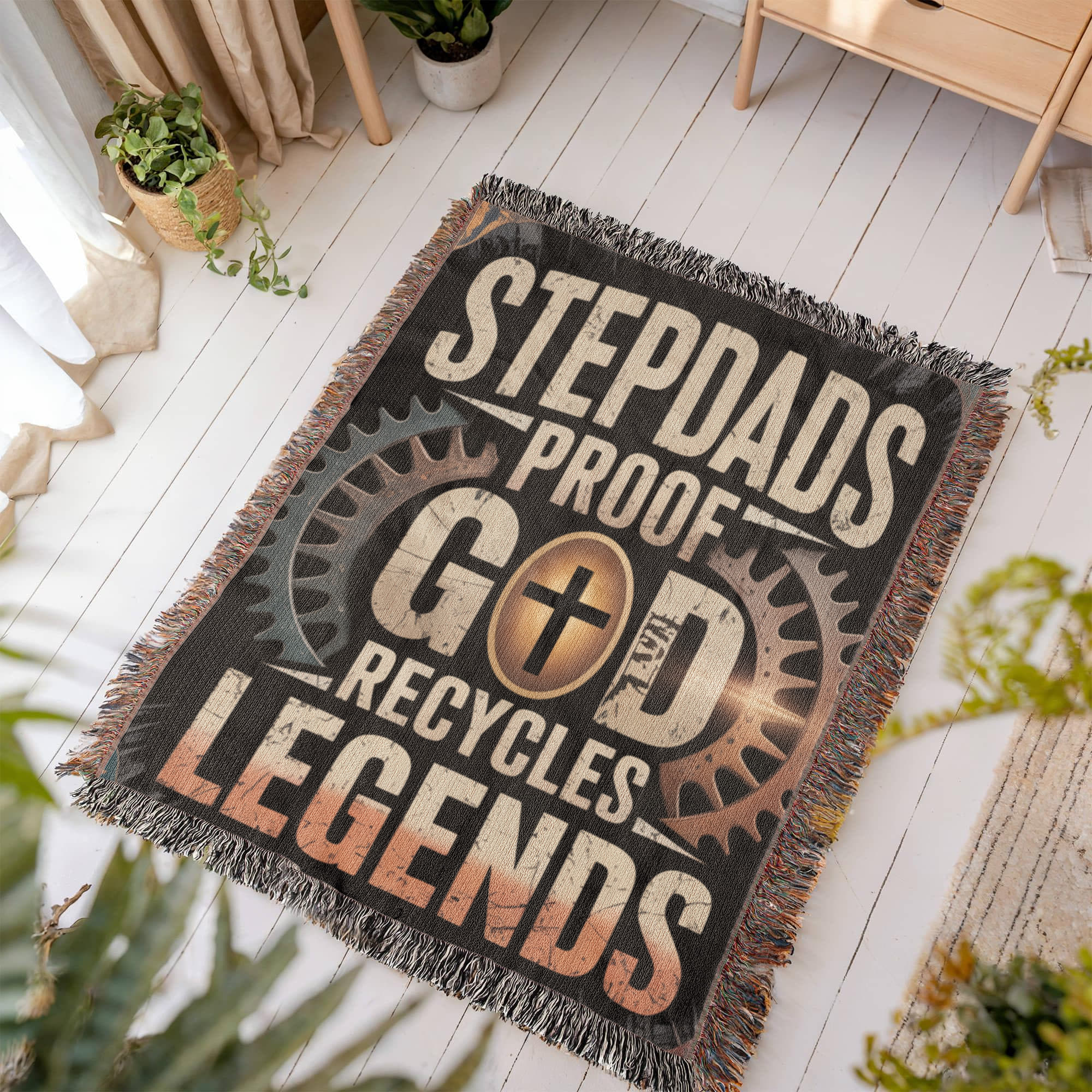 Stepdads – Proof God Recycles Legends Woven Throw Blanket - Bubble Gum Wink