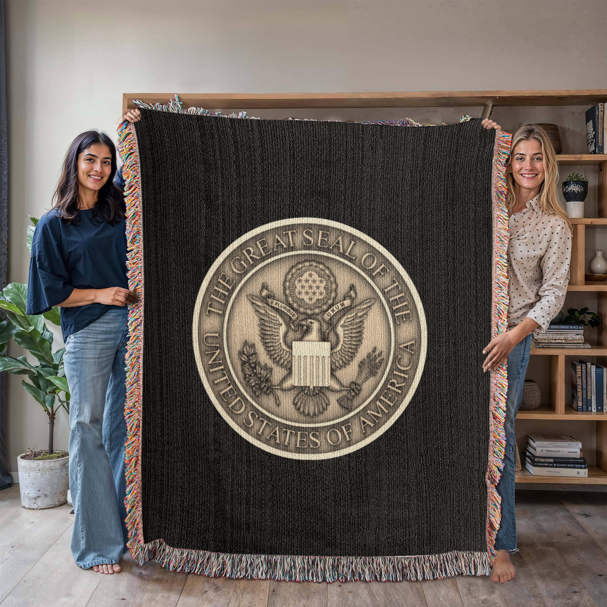 The Great Seal of the United States Woven Throw Blanket – Patriotic Heritage Edition - Bubble Gum Wink