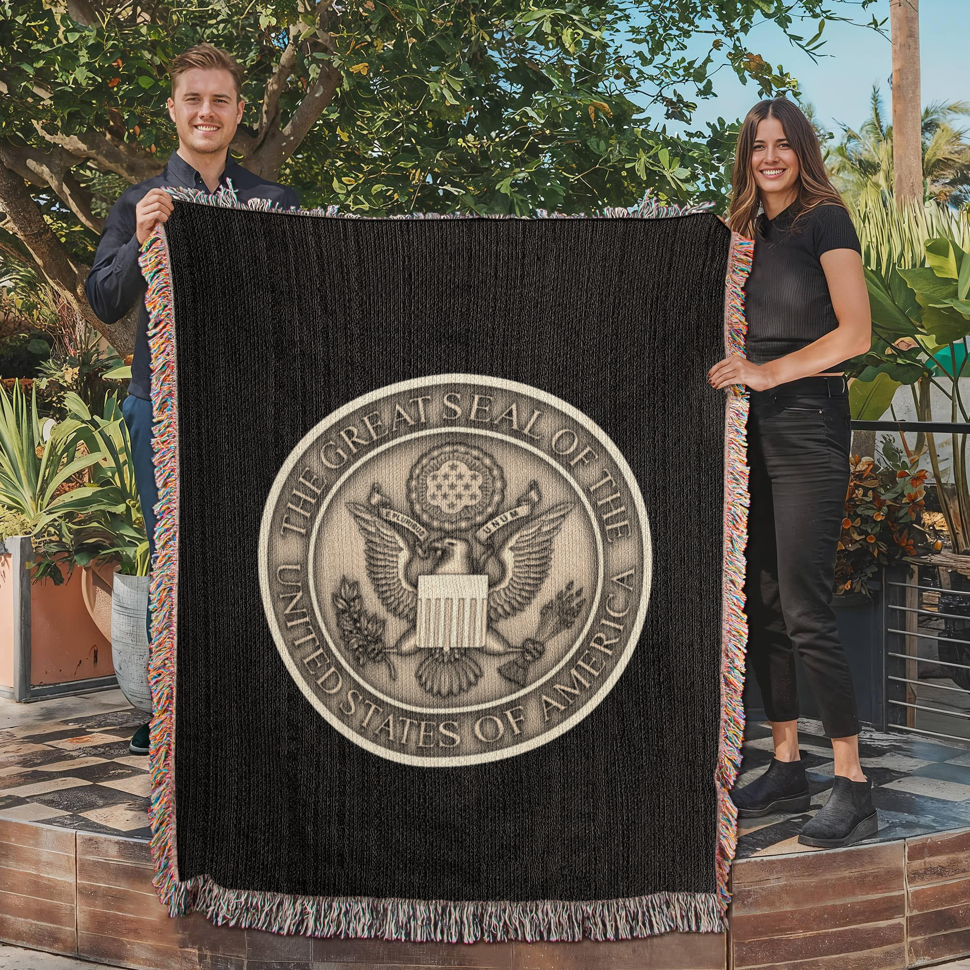 The Great Seal of the United States Woven Throw Blanket – Patriotic Heritage Edition - Bubble Gum Wink