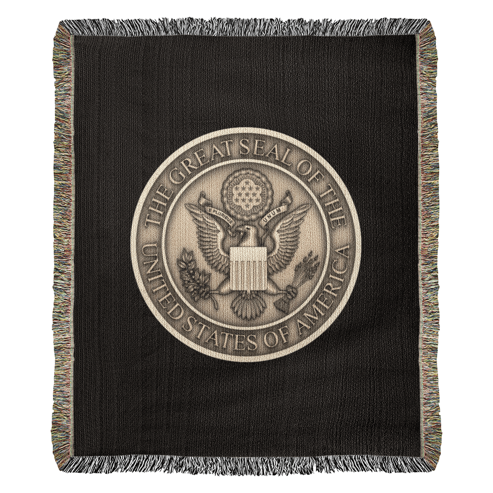 The Great Seal of the United States Woven Throw Blanket – Patriotic Heritage Edition - Bubble Gum Wink