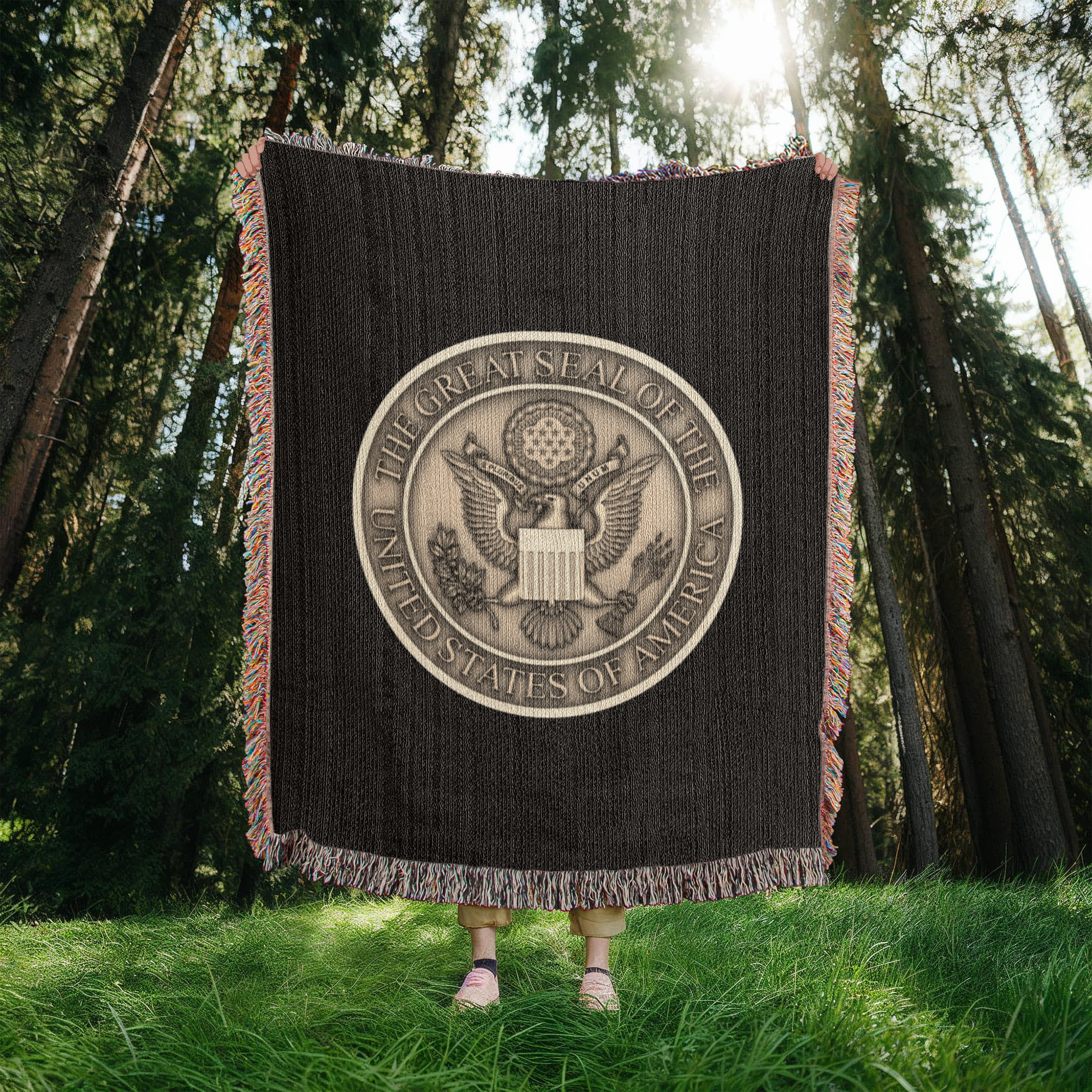 The Great Seal of the United States Woven Throw Blanket – Patriotic Heritage Edition - Bubble Gum Wink