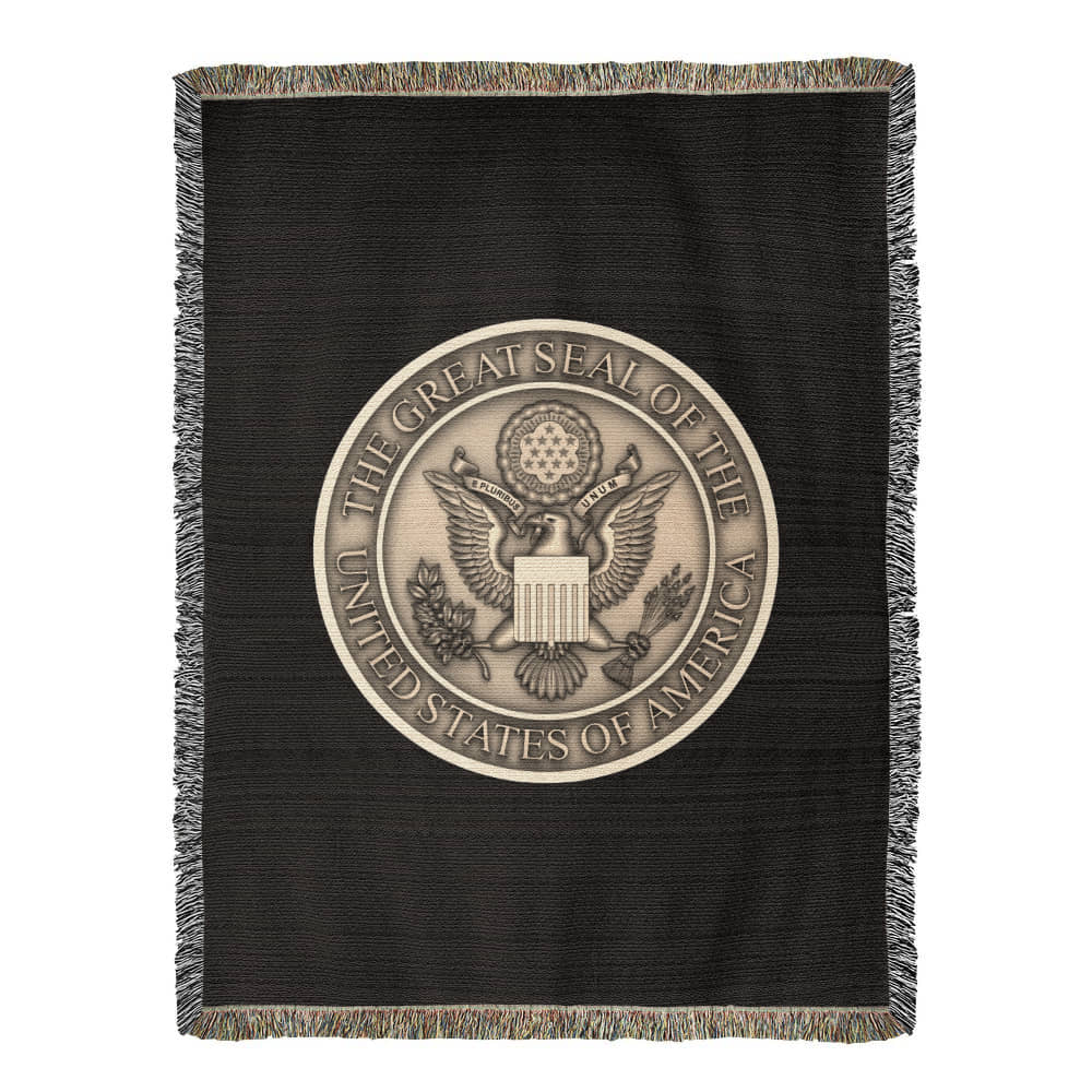 The Great Seal of the United States Woven Throw Blanket – Patriotic Heritage Edition - Bubble Gum Wink