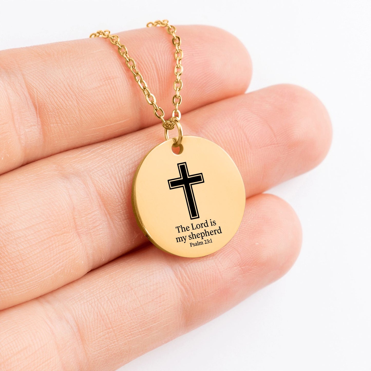 The Lord is My Shepherd Coin Necklace – Psalm 23:1 Engraved Faith Pendant - Bubble Gum Wink