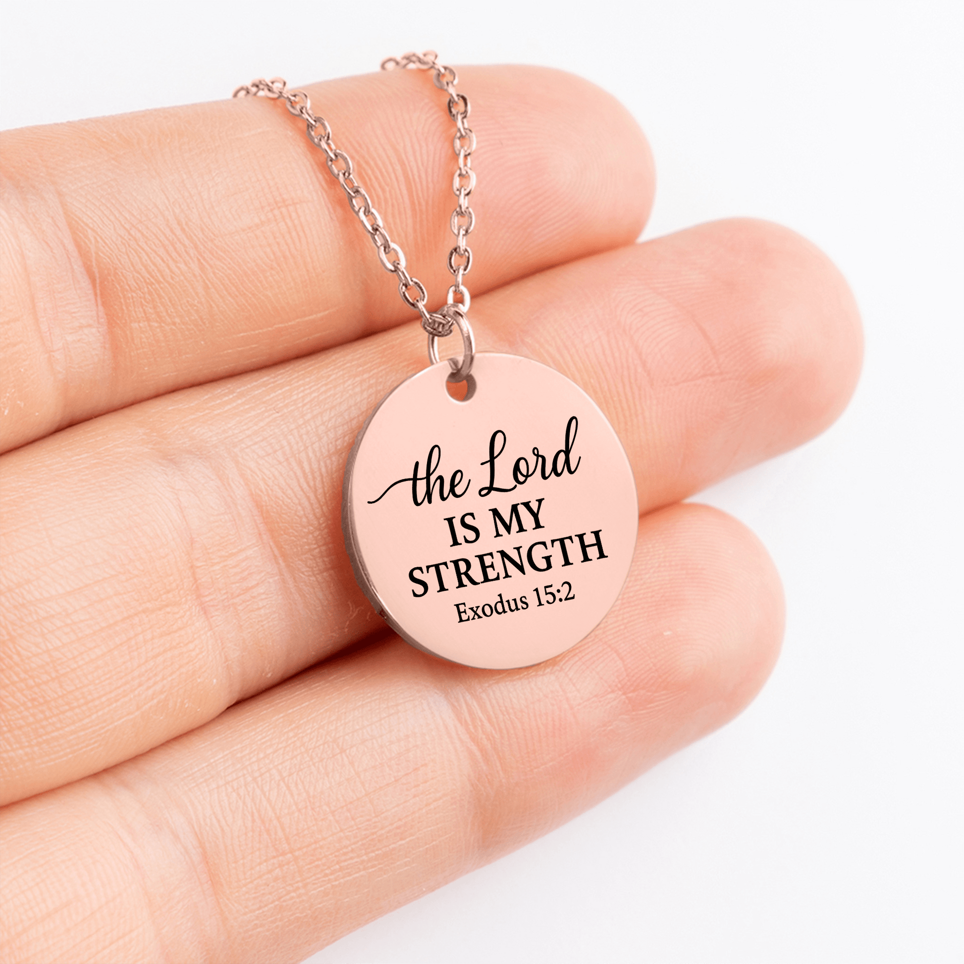 The Lord Is My Strength Coin Necklace – Exodus 15:2 Faith Pendant - Bubble Gum Wink