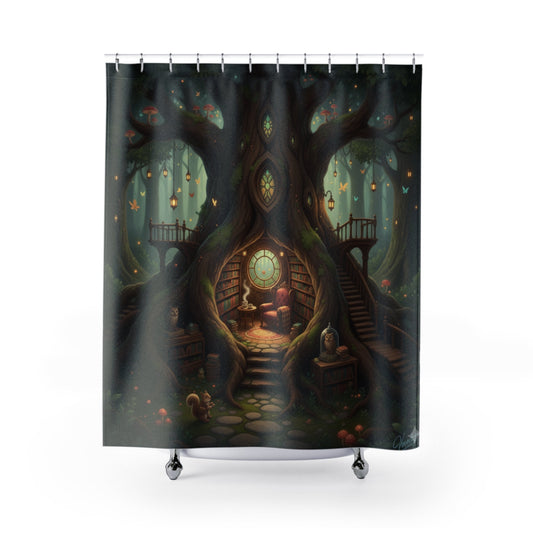 Treehouse Library Retreat Shower Curtain - Bubble Gum Wink