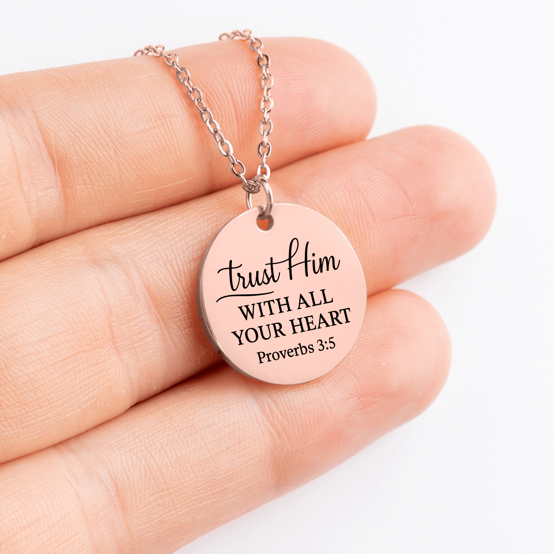 Trust Him Coin Necklace – Proverbs 3:5 Faith Pendant - Bubble Gum Wink