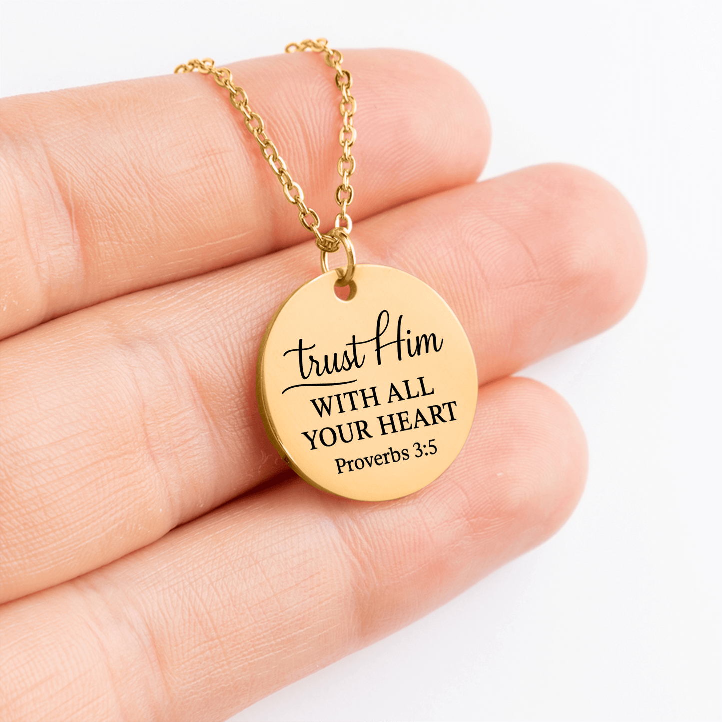 Trust Him Coin Necklace – Proverbs 3:5 Faith Pendant - Bubble Gum Wink