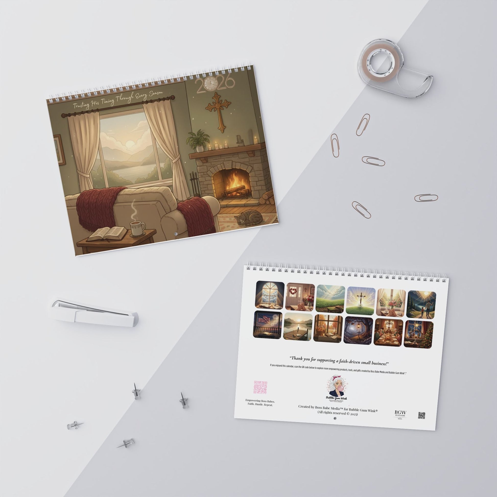 Trusting His Timing in All Seasons – Christian 2026 Wall Calendar | Faith - Inspired Home Décor Gift - Bubble Gum Wink