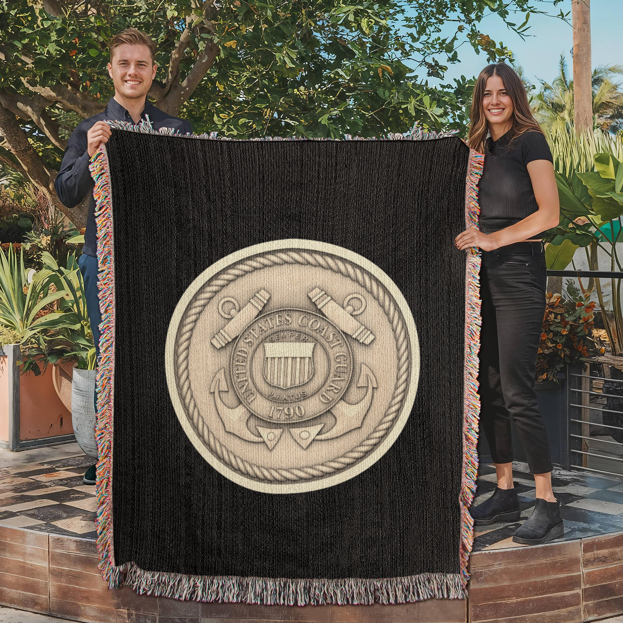 United States Coast Guard Woven Throw Blanket – Semper Paratus Tribute - Bubble Gum Wink