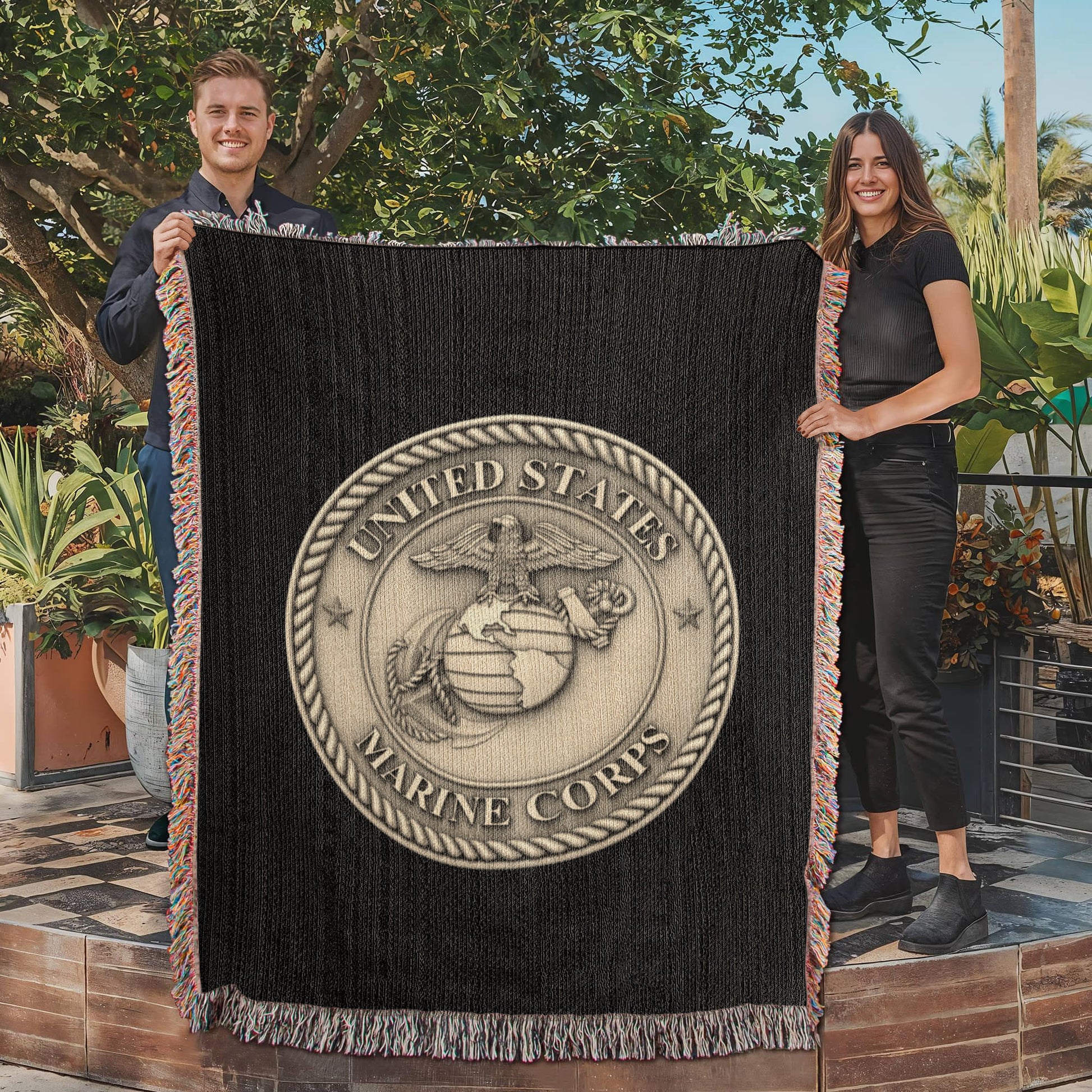 United States Marine Corps Woven Throw Blanket – Semper Fidelis Tribute - Bubble Gum Wink