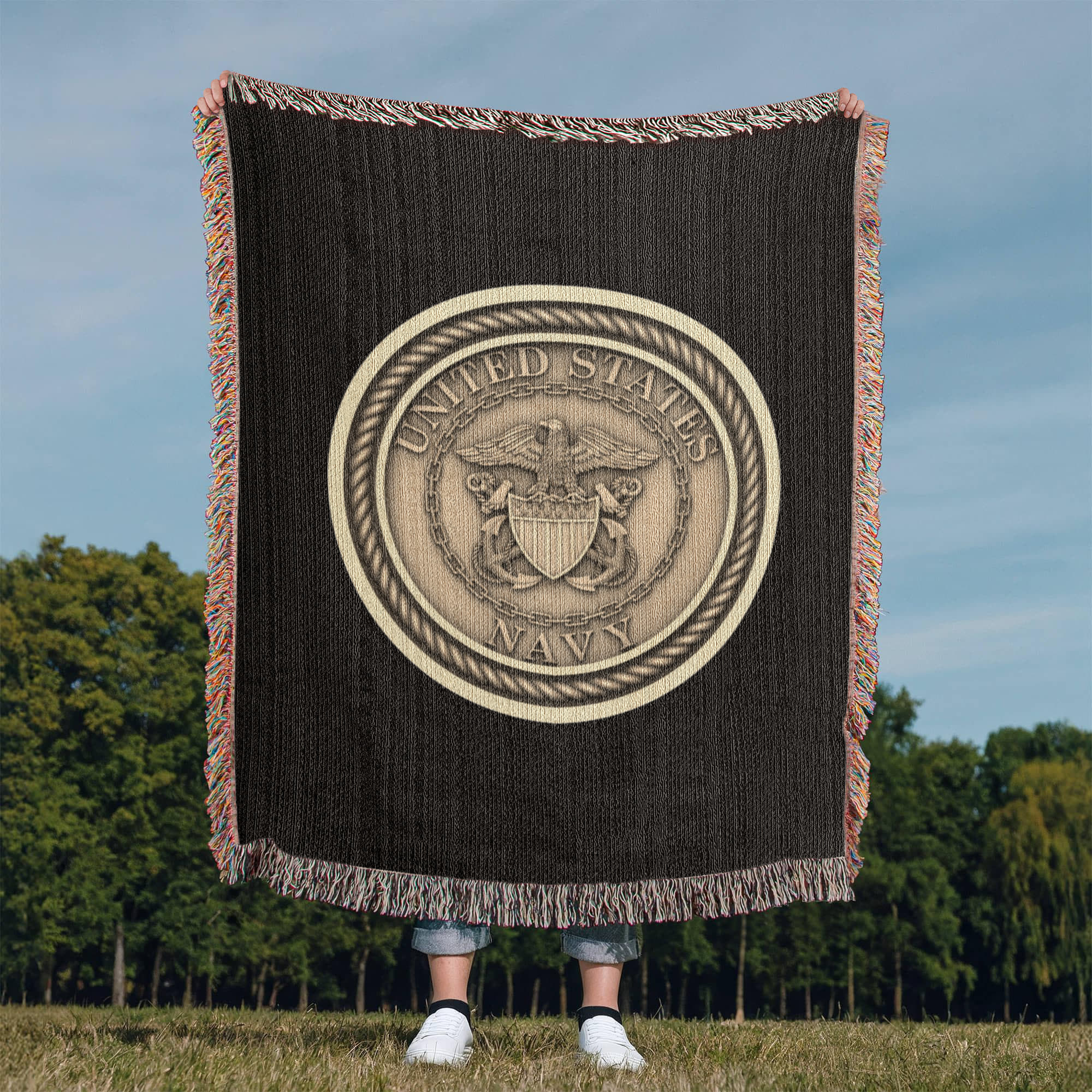 United States Navy Anchor Woven Throw Blanket – Honor, Courage, Commitment - Bubble Gum Wink