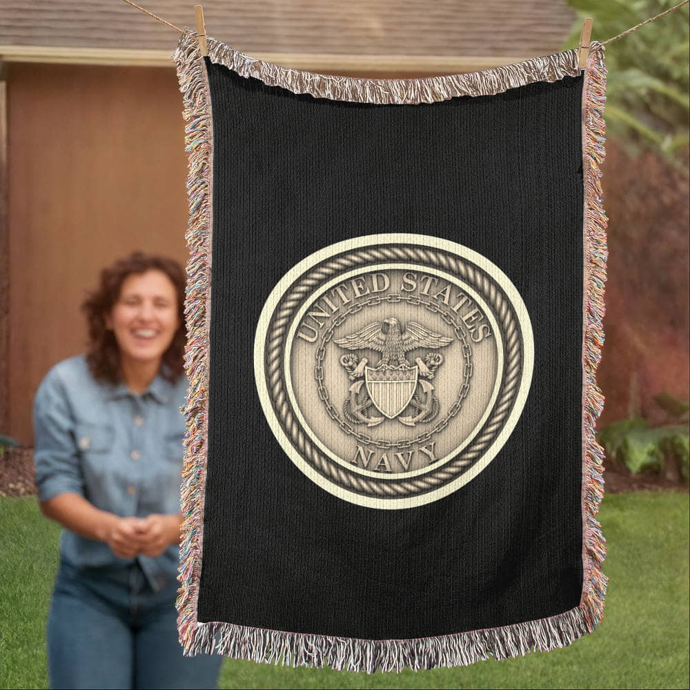United States Navy Anchor Woven Throw Blanket – Honor, Courage, Commitment - Bubble Gum Wink