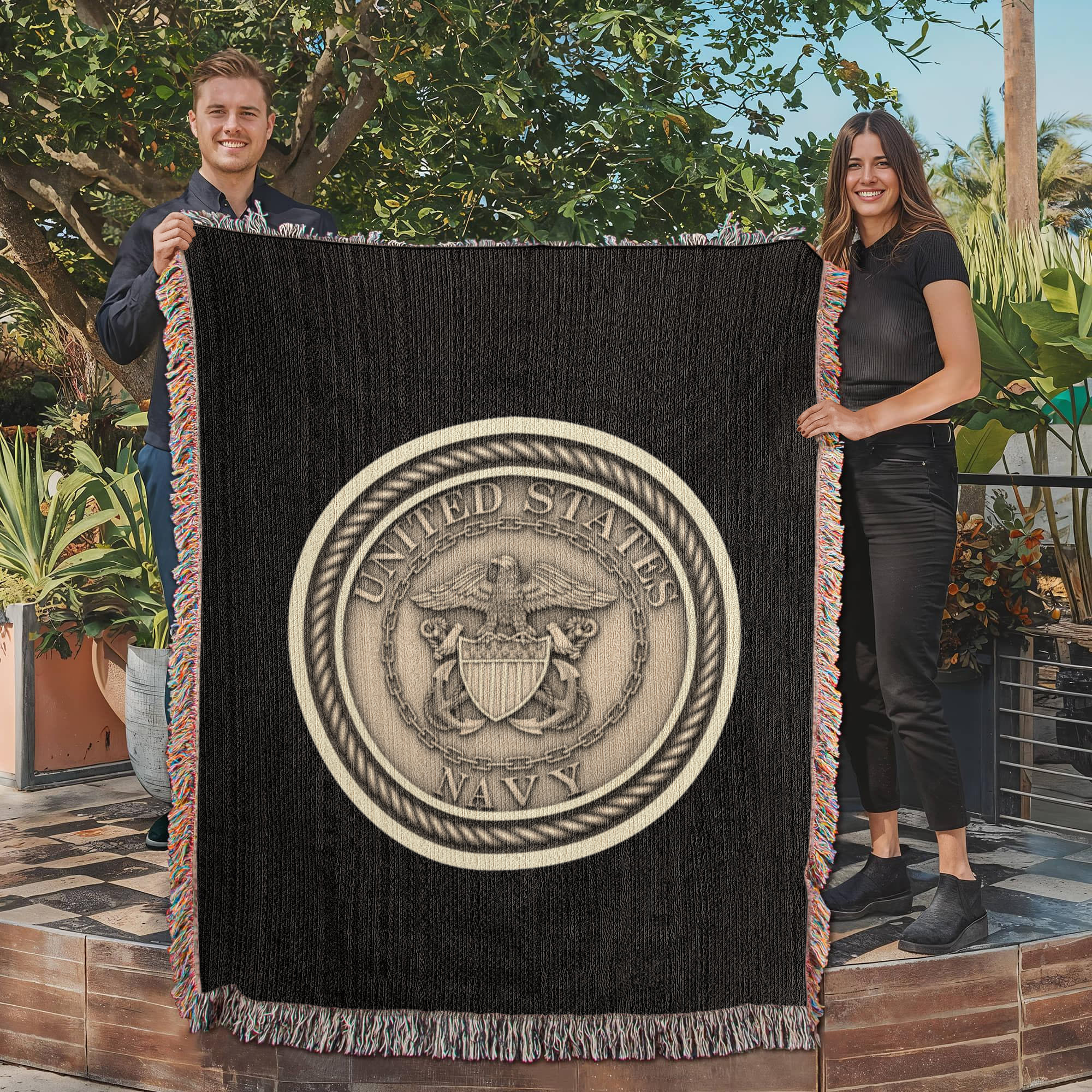 United States Navy Anchor Woven Throw Blanket – Honor, Courage, Commitment - Bubble Gum Wink