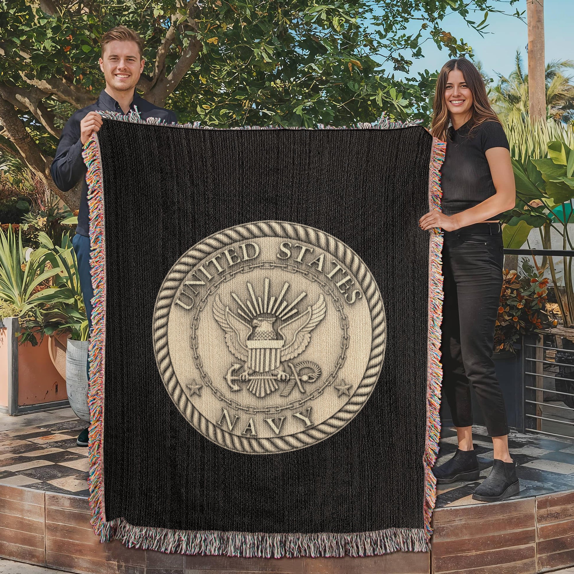 United States Navy Woven Throw Blanket – Cotton Military Tribute - Bubble Gum Wink