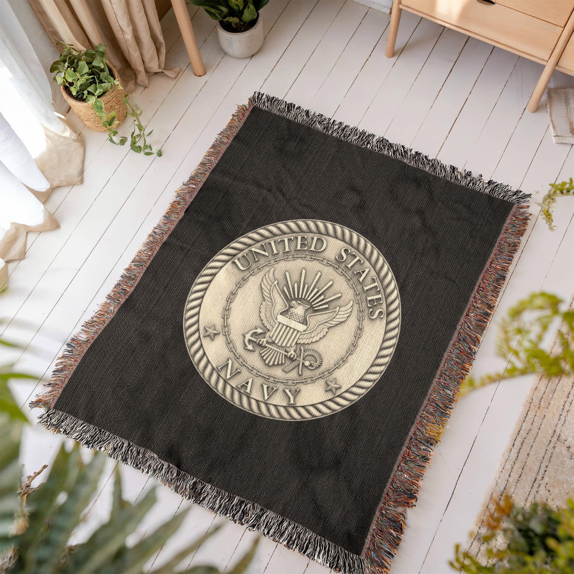 United States Navy Woven Throw Blanket – Cotton Military Tribute - Bubble Gum Wink