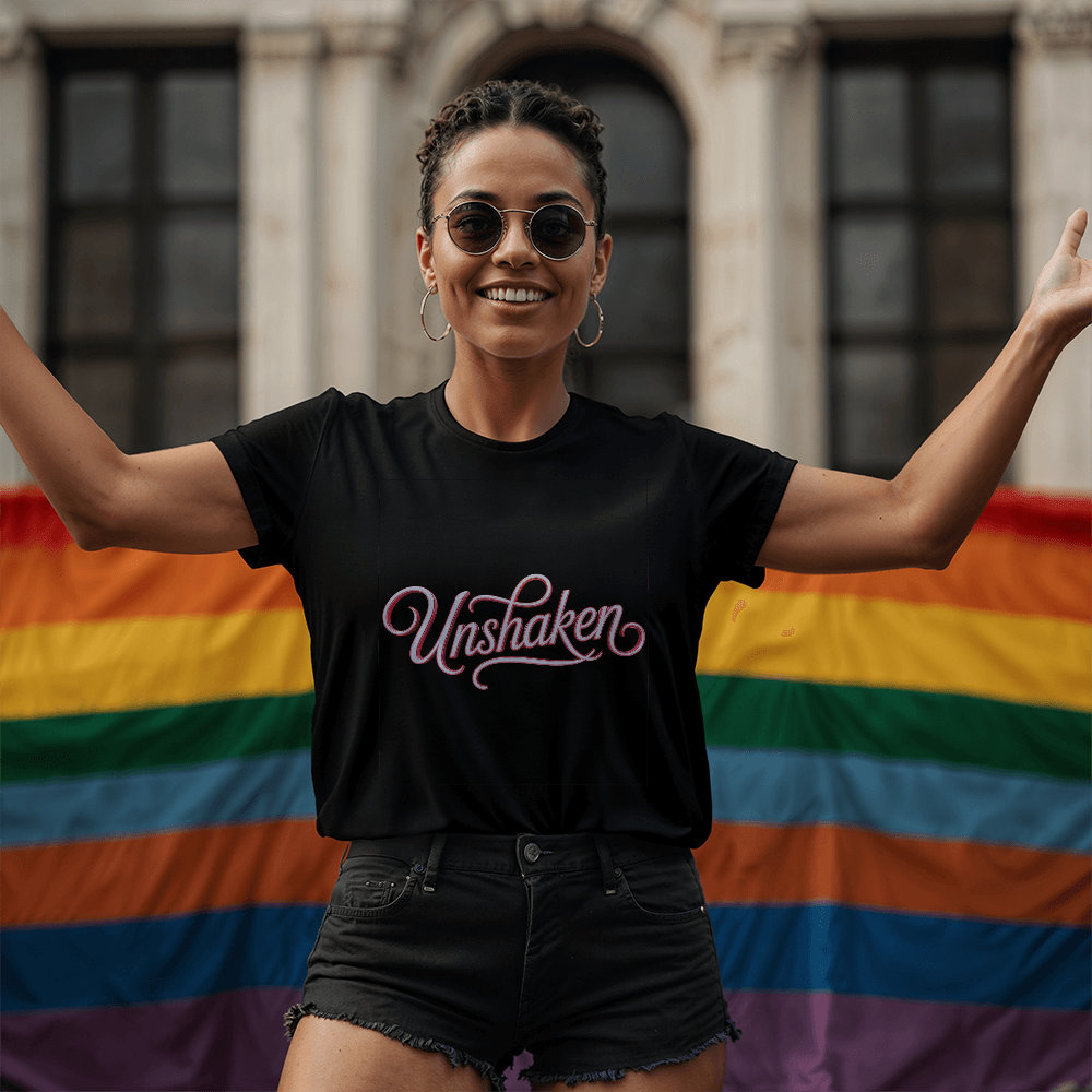 Unshaken – Minimalist Faith Tee - Bubble Gum Wink