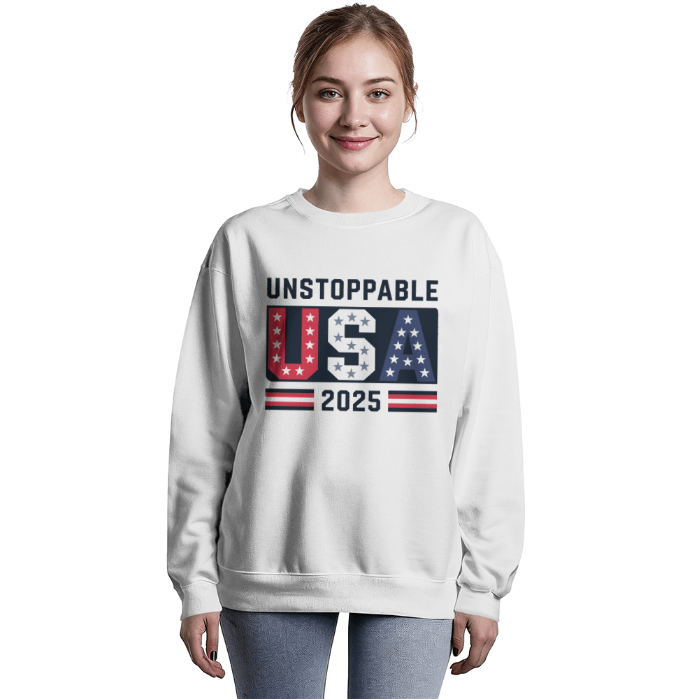 Unstoppable USA 2025 Crewneck | Patriotic Unisex Sweatshirt - Bubble Gum Wink