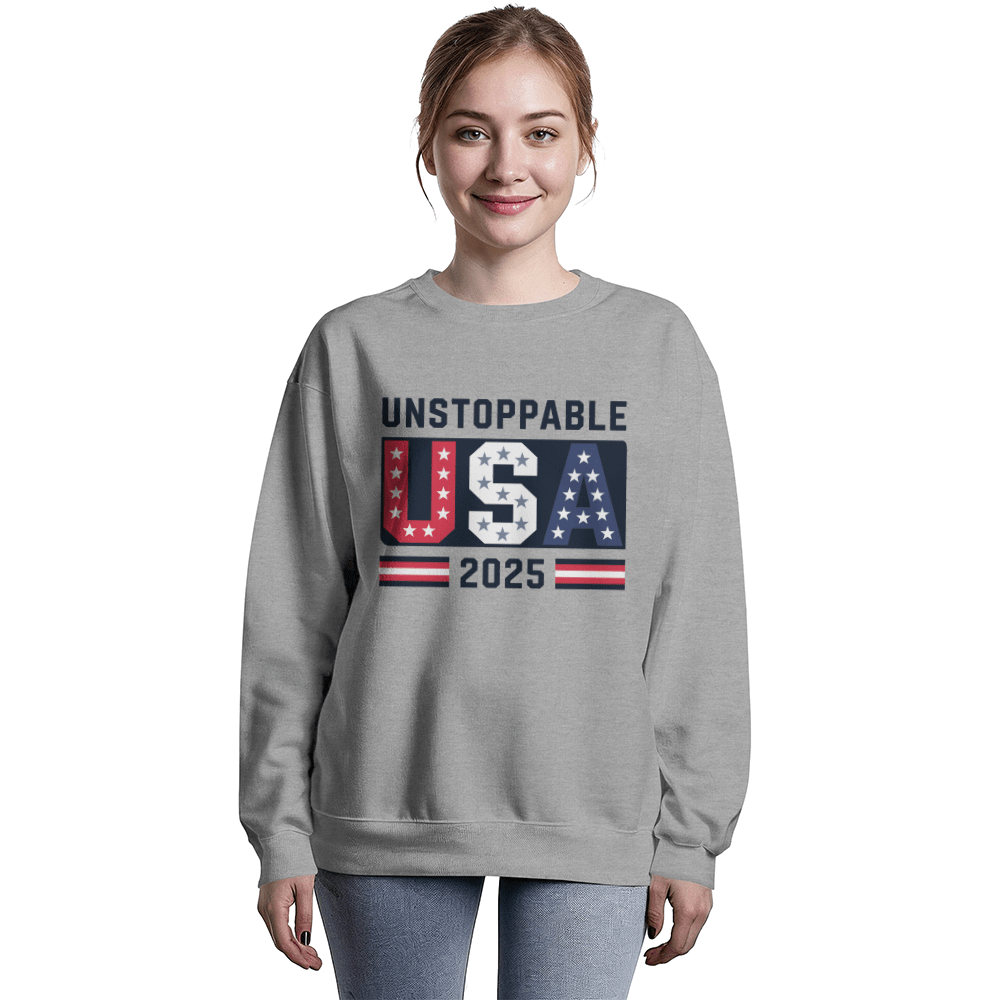 Unstoppable USA 2025 Crewneck | Patriotic Unisex Sweatshirt - Bubble Gum Wink
