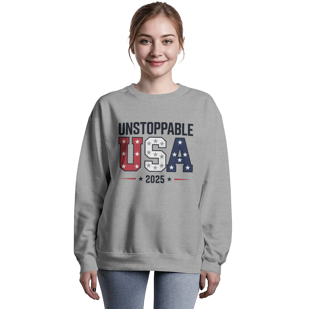 Unstoppable USA 2025 Sweatshirt | Bold Patriotic Fleece Pullover - Bubble Gum Wink