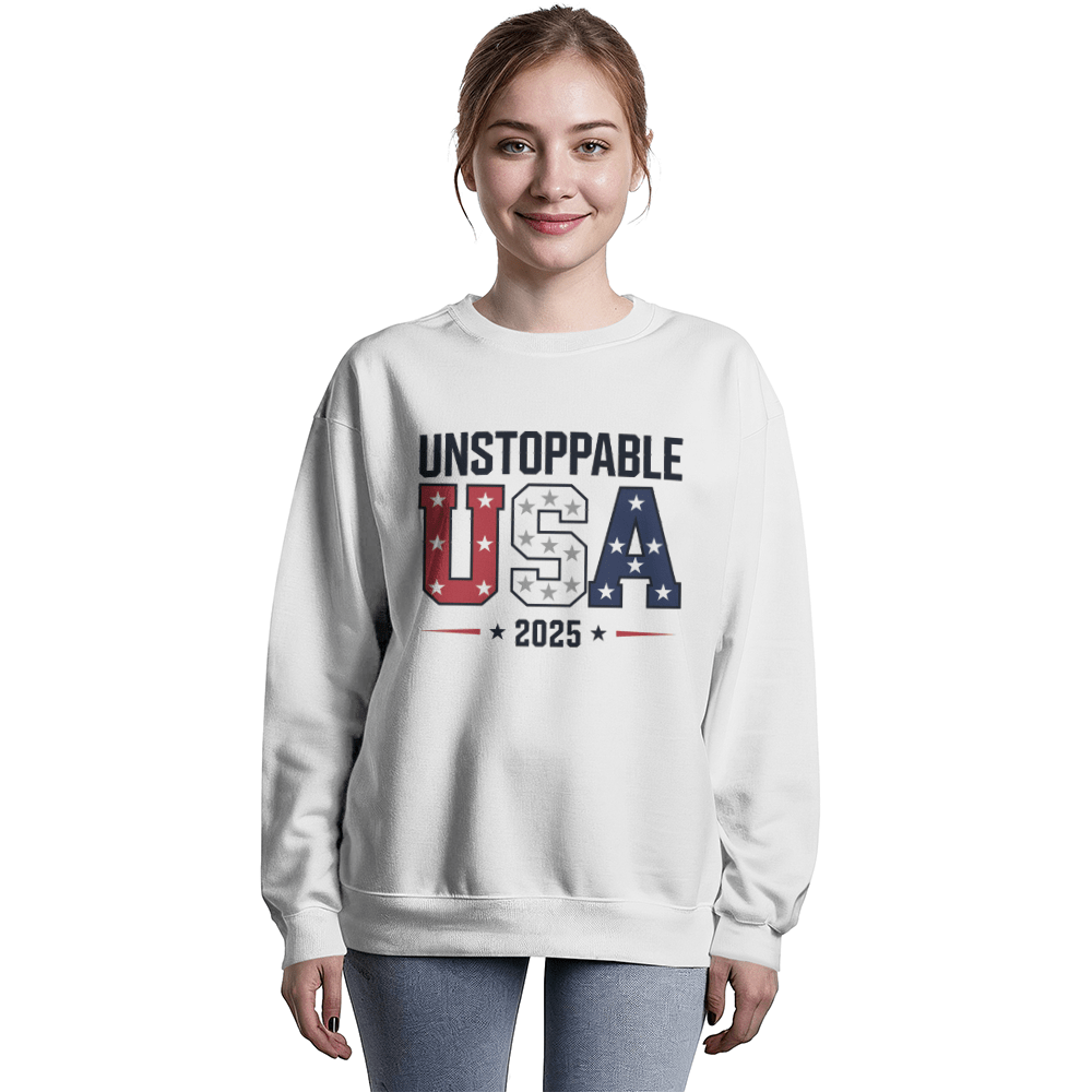 Unstoppable USA 2025 Sweatshirt | Bold Patriotic Fleece Pullover - Bubble Gum Wink