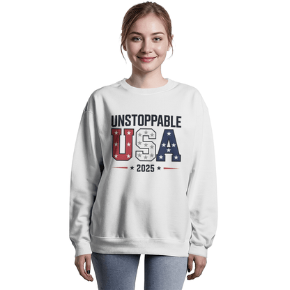 Unstoppable USA 2025 Sweatshirt | Bold Patriotic Fleece Pullover - Bubble Gum Wink