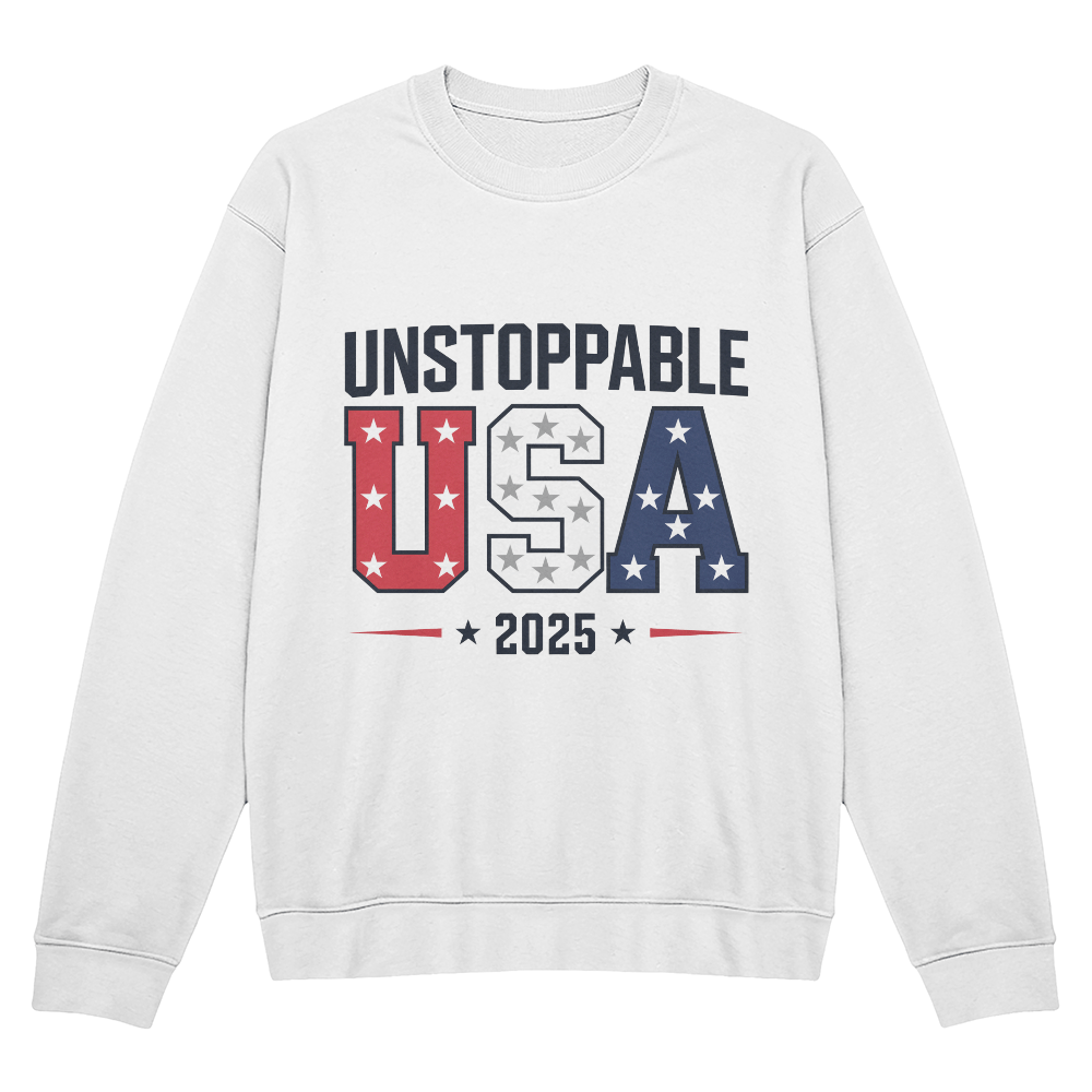 Unstoppable USA 2025 Sweatshirt | Bold Patriotic Fleece Pullover - Bubble Gum Wink