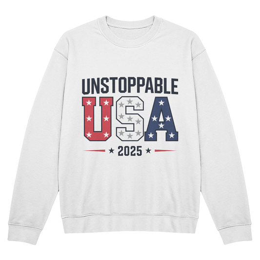 Unstoppable USA 2025 Sweatshirt | Bold Patriotic Fleece Pullover - Bubble Gum Wink