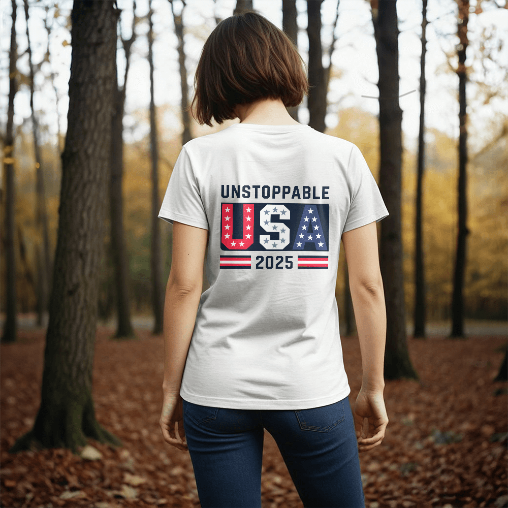 Unstoppable USA 2025 T-Shirt | Patriotic Bold Back Print - Bubble Gum Wink