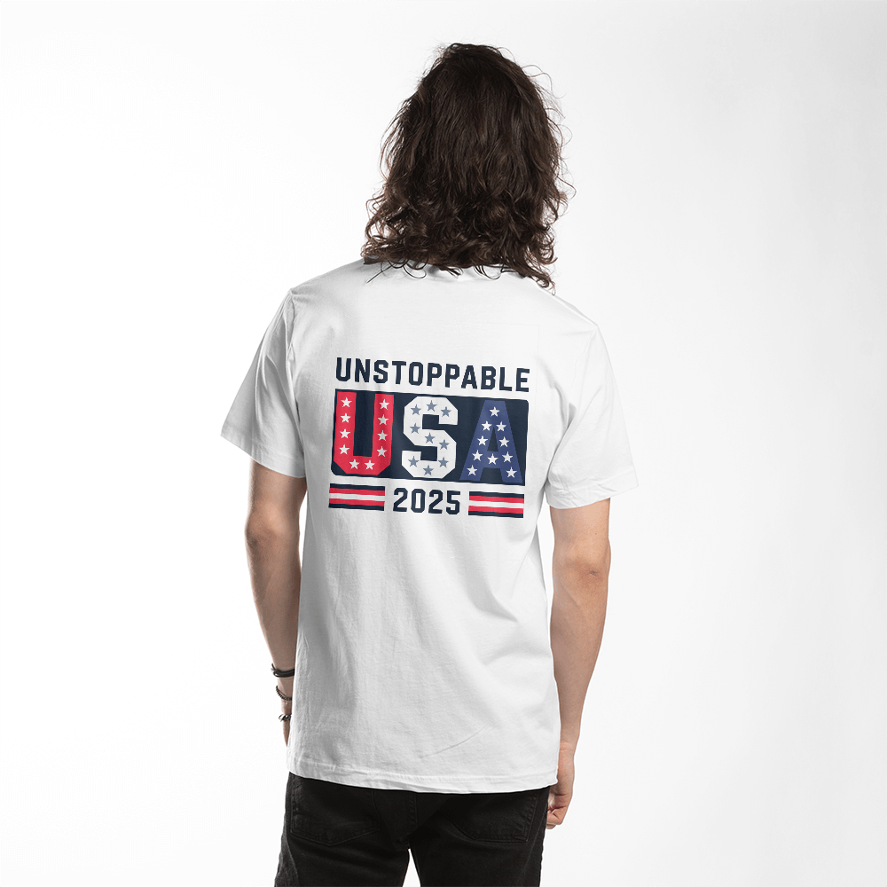 Unstoppable USA 2025 T-Shirt | Patriotic Bold Back Print - Bubble Gum Wink