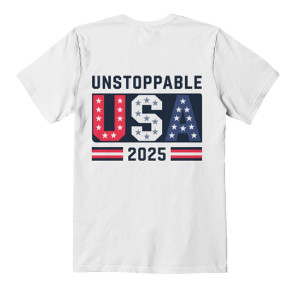 Unstoppable USA 2025 T-Shirt | Patriotic Bold Back Print - Bubble Gum Wink