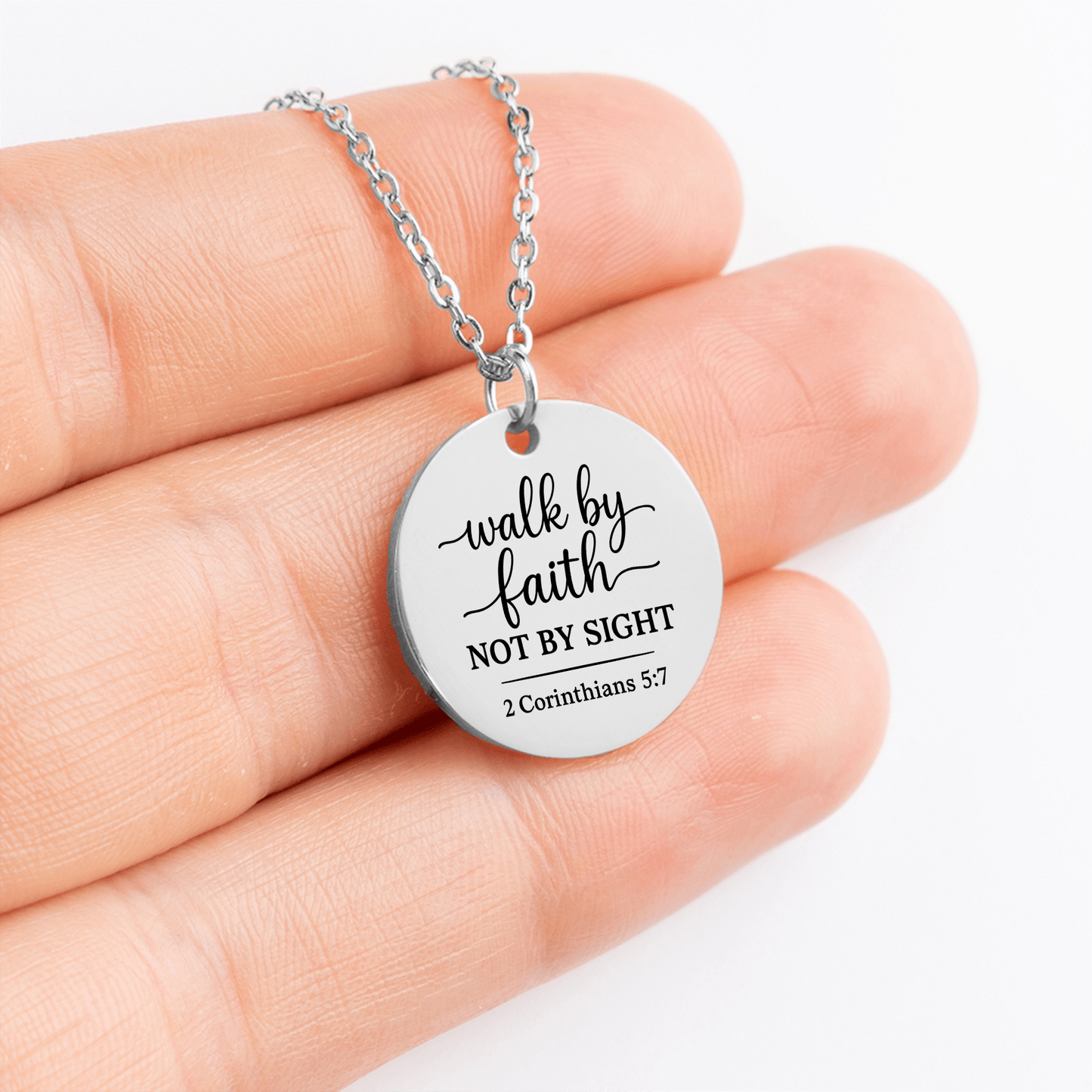 Walk by Faith Coin Necklace – 2 Corinthians 5:7 Christian Pendant - Bubble Gum Wink