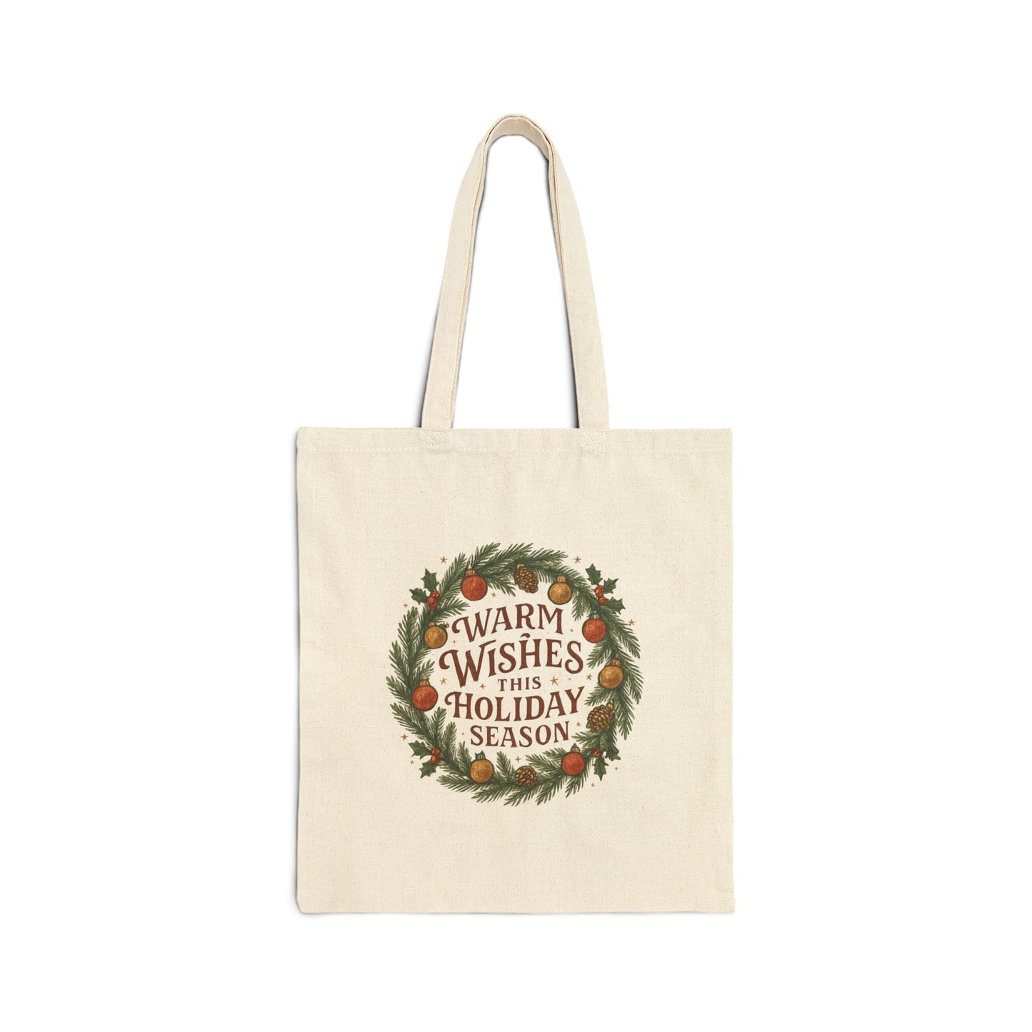 Warm Wishes Holiday Season Cotton Canvas Tote Bag | Festive Wreath Design - Bubble Gum Wink
