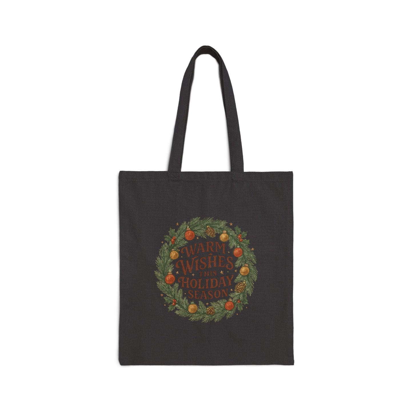 Warm Wishes Holiday Season Cotton Canvas Tote Bag | Festive Wreath Design - Bubble Gum Wink