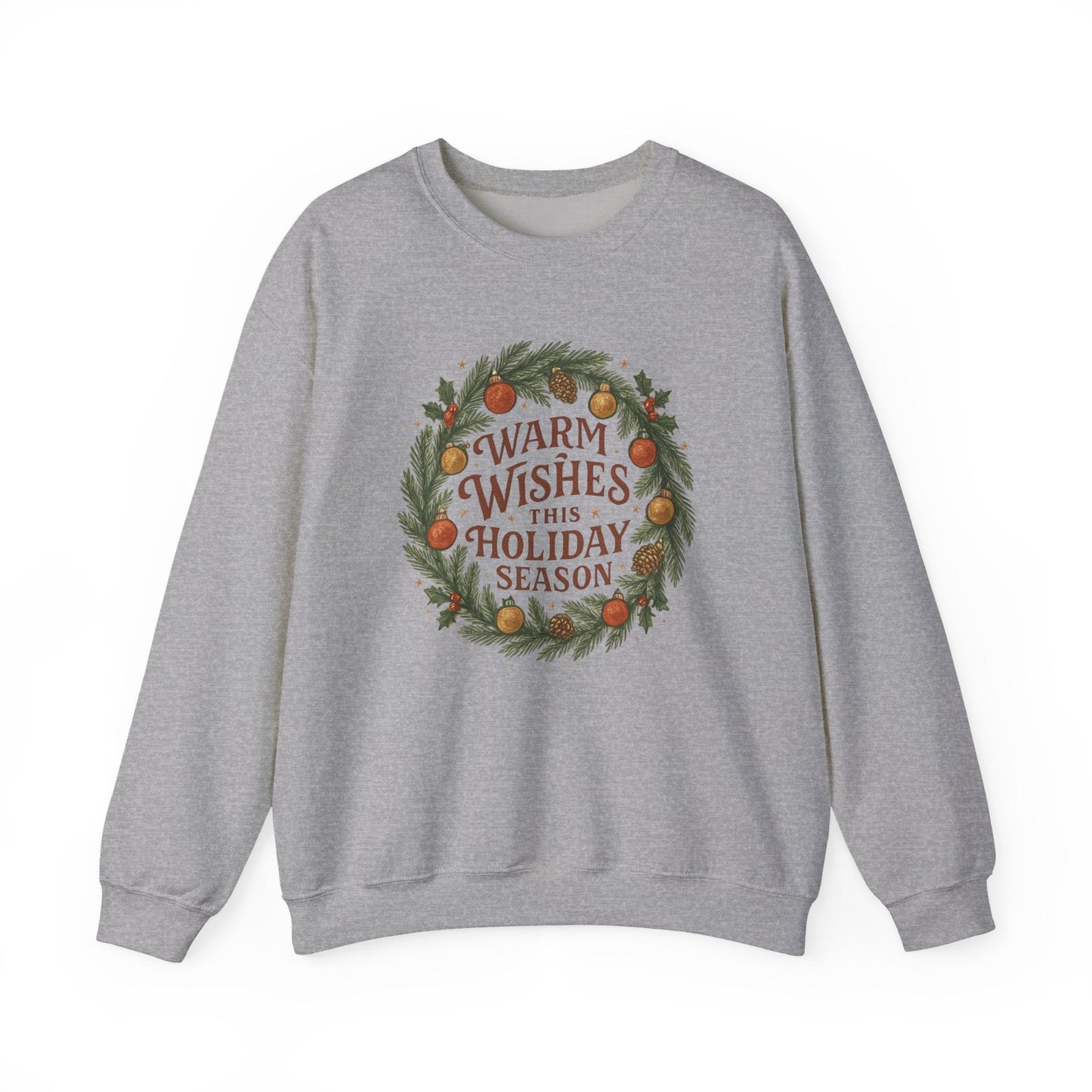 Warm Wishes Holiday Season Crewneck Sweatshirt | Cozy Christmas Wreath Edition - Bubble Gum Wink