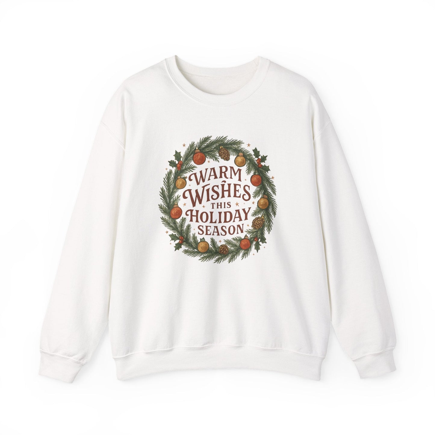 Warm Wishes Holiday Season Crewneck Sweatshirt | Cozy Christmas Wreath Edition - Bubble Gum Wink