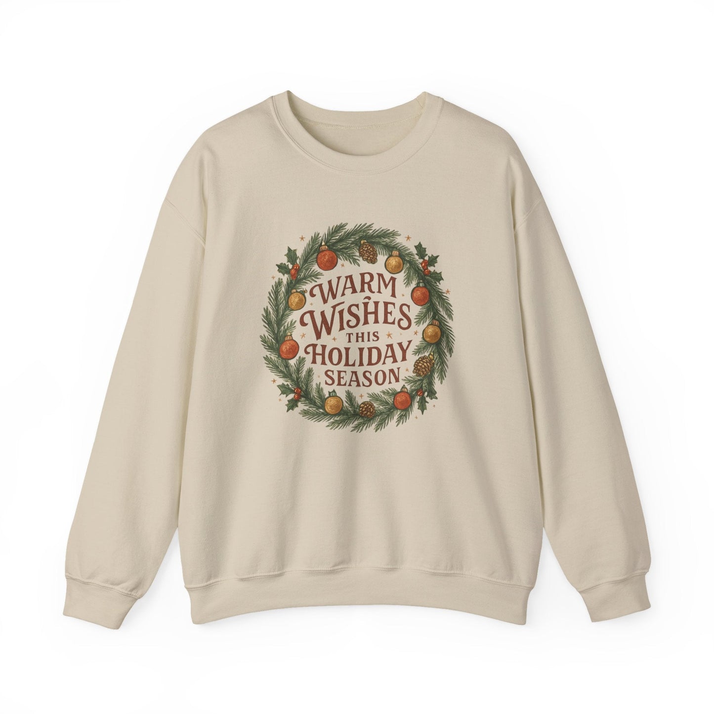 Warm Wishes Holiday Season Crewneck Sweatshirt | Cozy Christmas Wreath Edition - Bubble Gum Wink