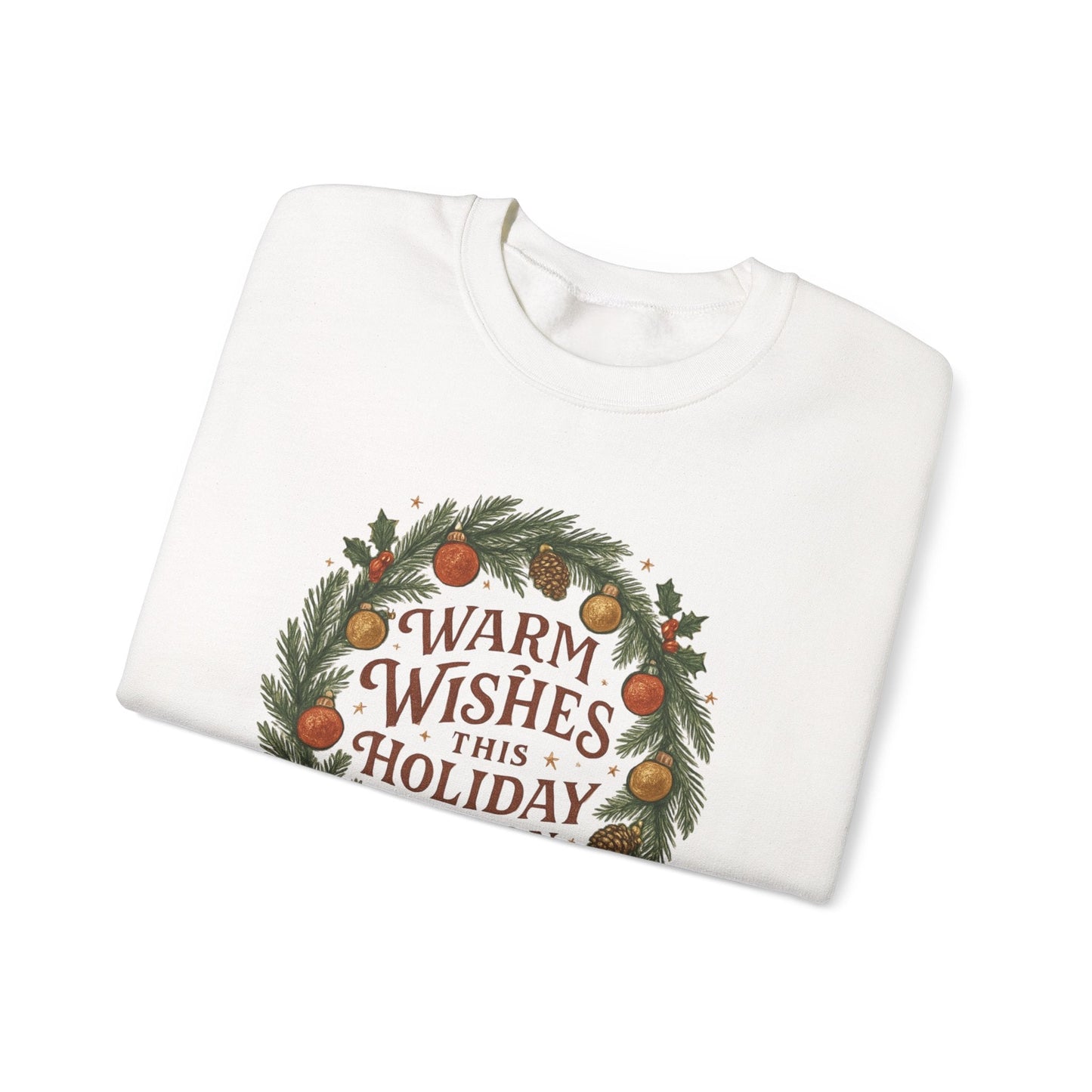 Warm Wishes Holiday Season Crewneck Sweatshirt | Cozy Christmas Wreath Edition - Bubble Gum Wink