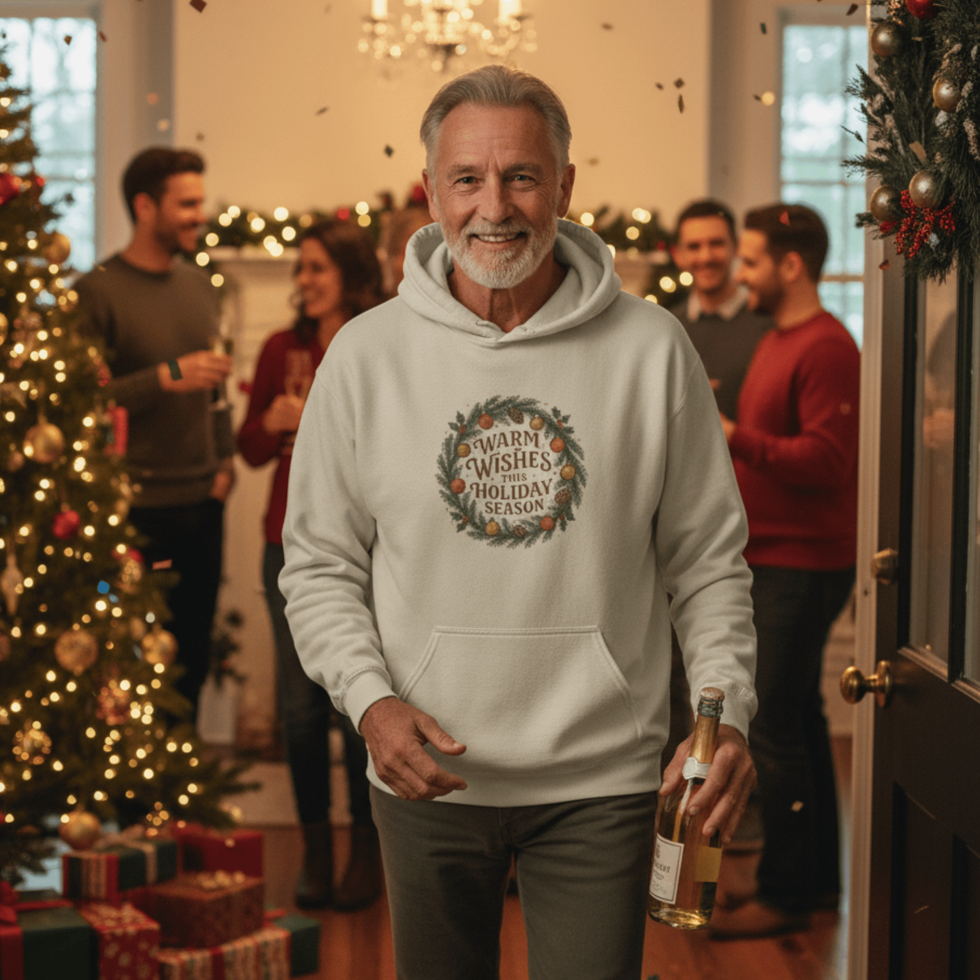 Warm Wishes Holiday Season Hoodie | Cozy Christmas Wreath Edition - Bubble Gum Wink