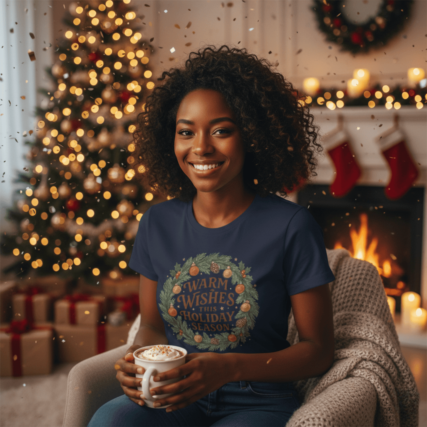 Warm Wishes Holiday Season T-Shirt | Festive Christmas Wreath Edition - Bubble Gum Wink
