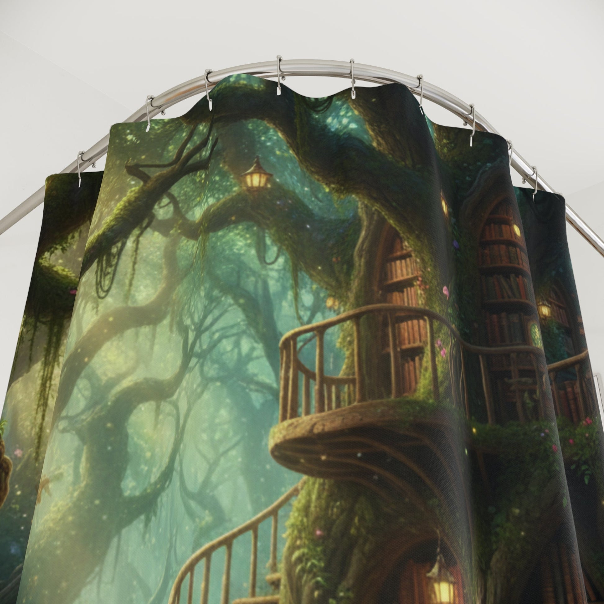 Whimsical Woodland Library Shower Curtain - Bubble Gum Wink