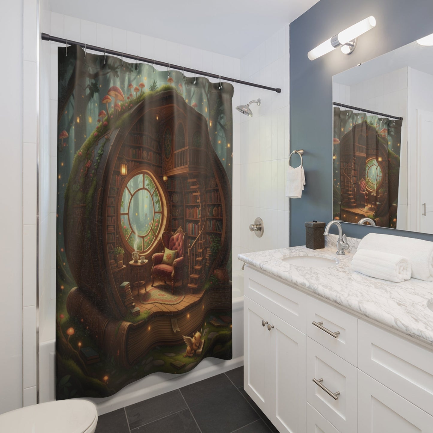 Woodland Storybook Library Shower Curtain - Bubble Gum Wink