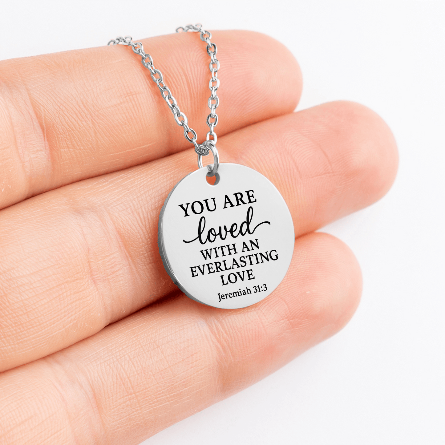 You Are Loved Coin Necklace – Jeremiah 31:3 Christian Pendant - Bubble Gum Wink